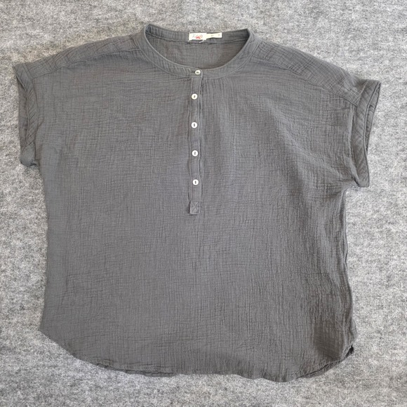 Faherty Tops - Faherty Dream Cotton Gauze Desmond Blouse Womens Medium Charcoal Lightweight Top